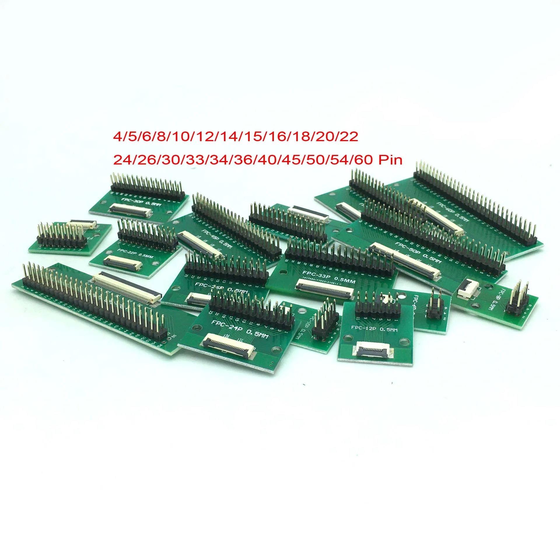 

34/36/40/45/50/54/60 Pin 0.5mm FFC FPC Flat cable Socket converter breakout board TO 2.54mm Male Pitch Male Double 90° Row Pin