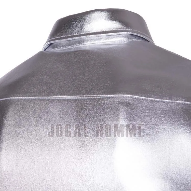 Мужская классическая рубашка с золотым металлическим блеском Повседневная