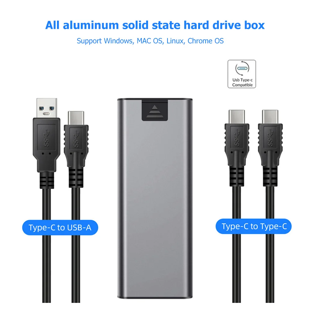 VKTECH 10Gbps SSD External Case M.2 SSD Type-C Enclosure Aluminum Alloy NVME PCI-E Solid State Drive External Box Case for PC