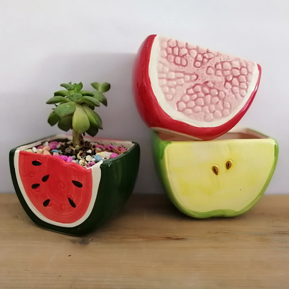 Милый фруктовый керамический цветочный горшок для растений арбуз семена бонсай
