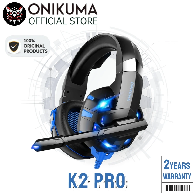 onikuma k2 pro gaming headset with mic and noise cancellation headphone gaming with led light for mobile phone laptop ps4 ps5 pc free global shipping