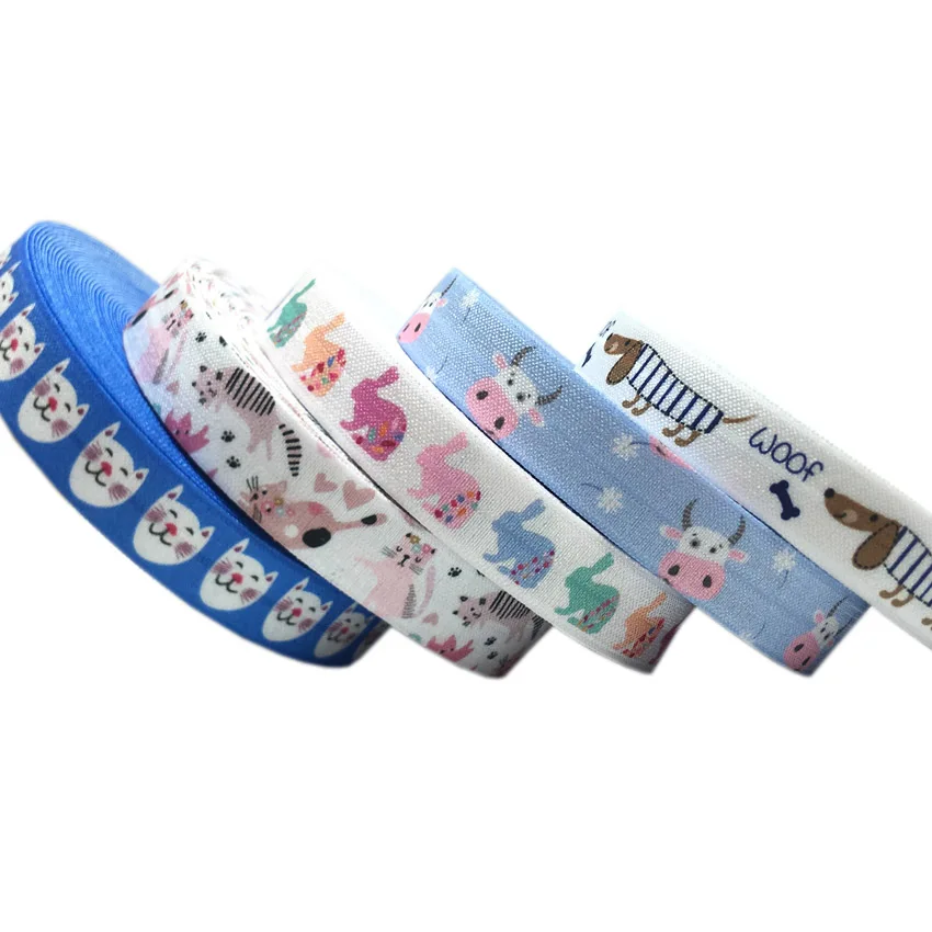 10yards 15mm Cat Dog Rabbit Animal Print Fold Over Elastic Ribbon For Sewing Hair Tie Strap Backpack Decoration Accessories - купить по