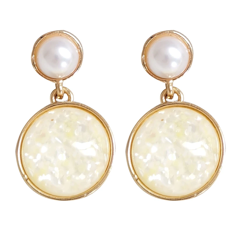 

Fashion Jewelry Round Resin Drop Earrings Hot Selling Vintage Statement White Simulated Pearl Earrings For Women Lady Party Gift
