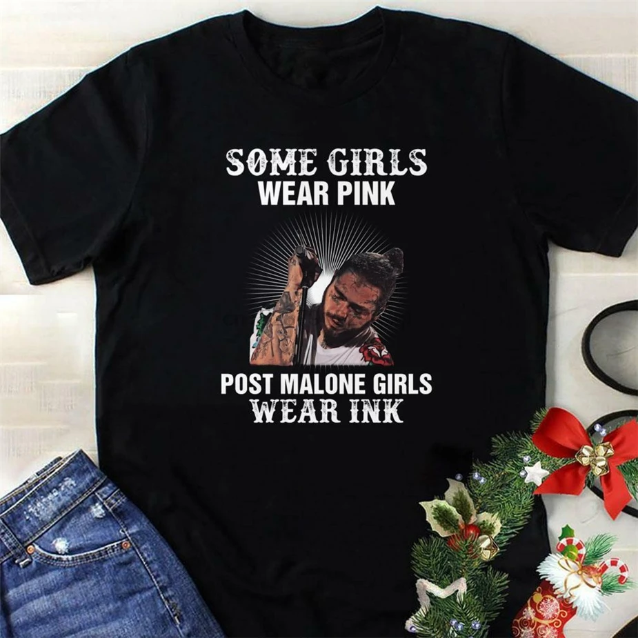 Post Malone некоторые Одежда для девочек Розовый одежда чернила футболка черная