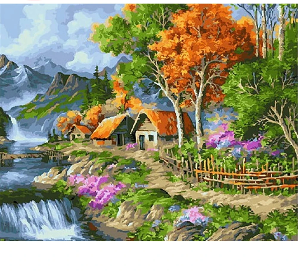 

CraftArtGo Painting By Numbers Landscape Drawing On Canvas HandPainted Gift Picture By Number Waterfall Kits Home Decoration