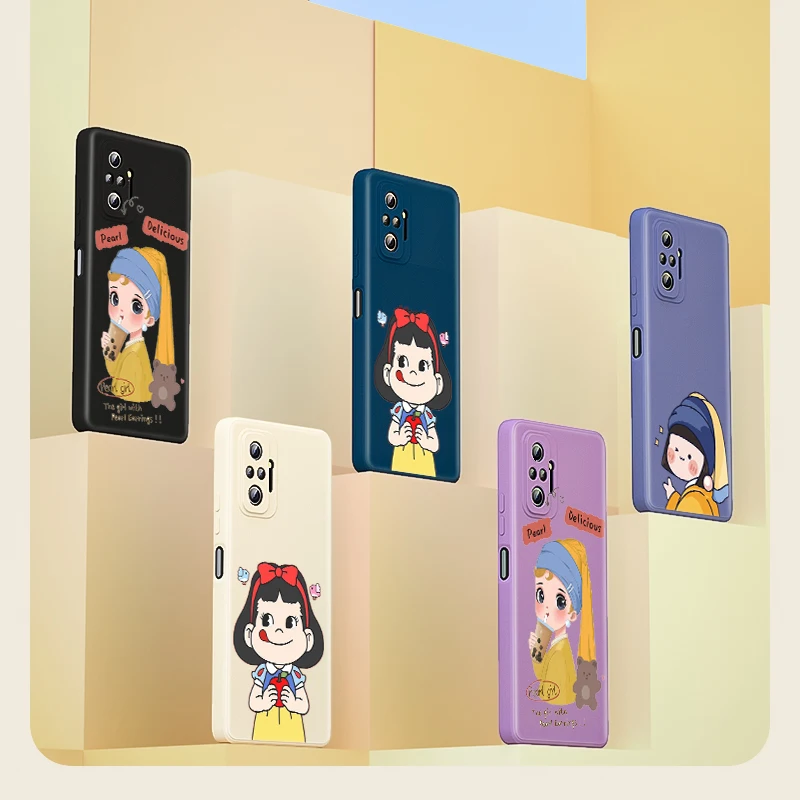 

Cute Cartoon Little Girl for Xiaomi Redmi Note 10 10T 9 9T 8 8T 7 Pro Max 5G Luxury Liquid Silicone Soft Cover Phone Case