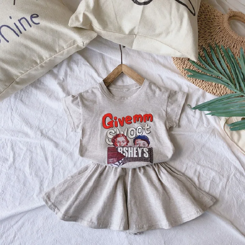 Летний повседневный костюм для девочек 2020 г. Милая детская одежда с героями