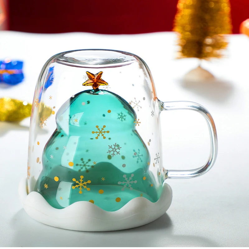 Креативное 3D прозрачное двойное стекло с защитой от ожогов Рождественская елка