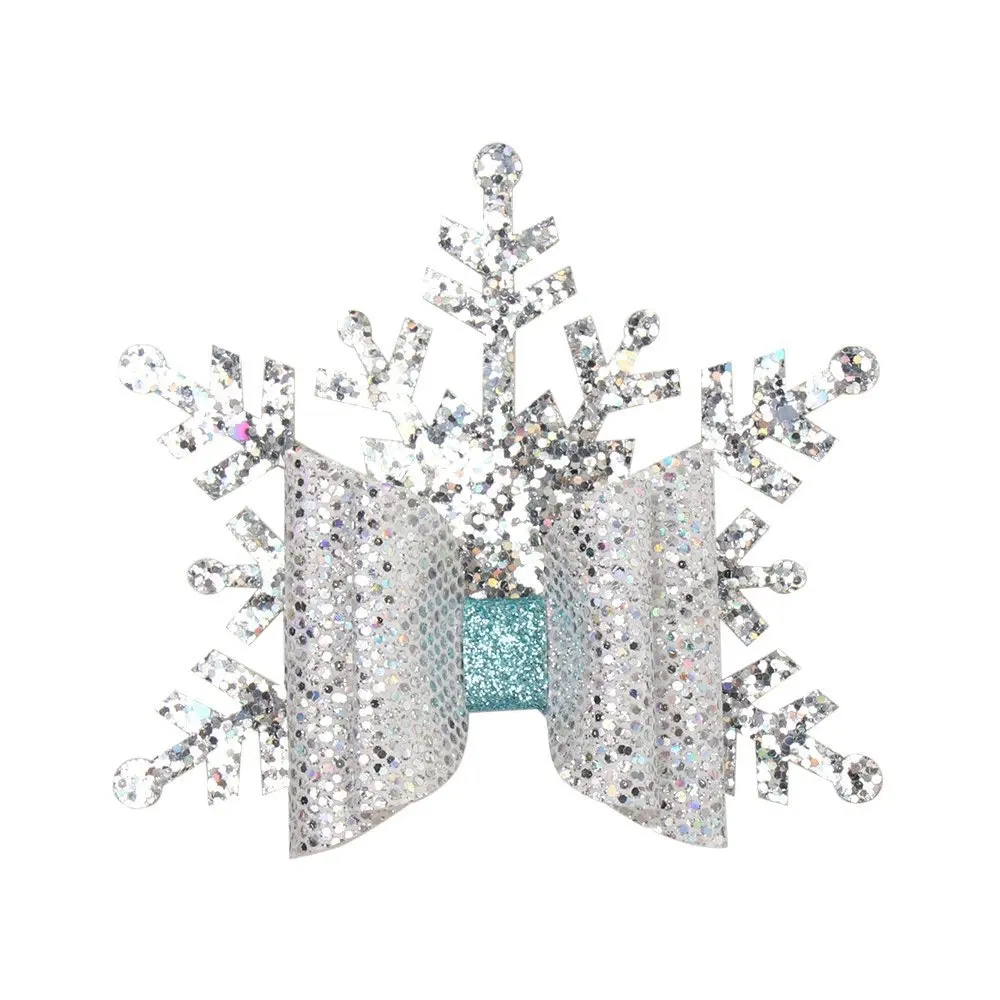 

30 pcs/lot, 3.7 inch Hot Sale Christmas Snowflake Glitter Girl Bow with Hair Clip hair fashion accessories