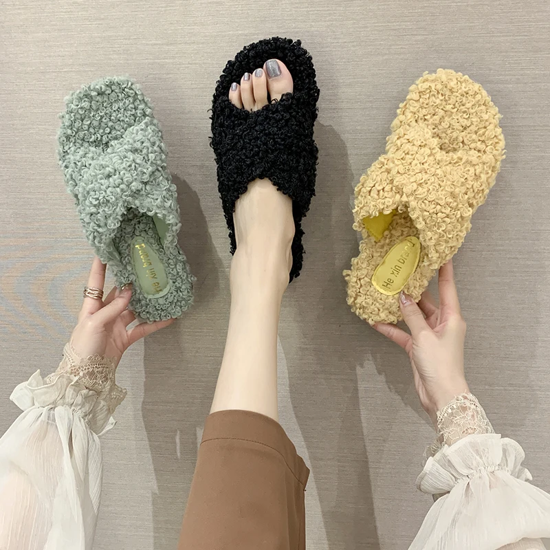 

Shoes Woman 2021 Female Slippers Flock Fur Flip Flops Luxury Slides New Plush Flat Designer Rome Rubber Fabric Fashion Basic