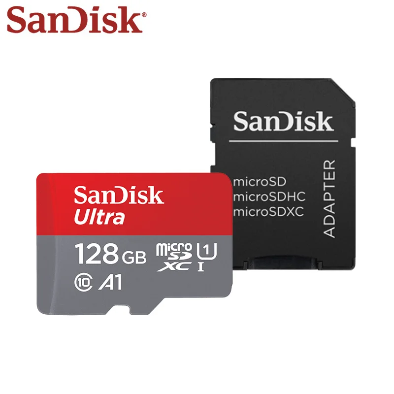 Двойной Флеш-накопитель SanDisk 128GB карты памяти A1 микро sd карты Class10 64 ГБ 32 ГБ оперативной памяти, 16 Гб встроенной памяти, tf карта с адаптером селфи-стик до 98 МБ/с. флеш-карта