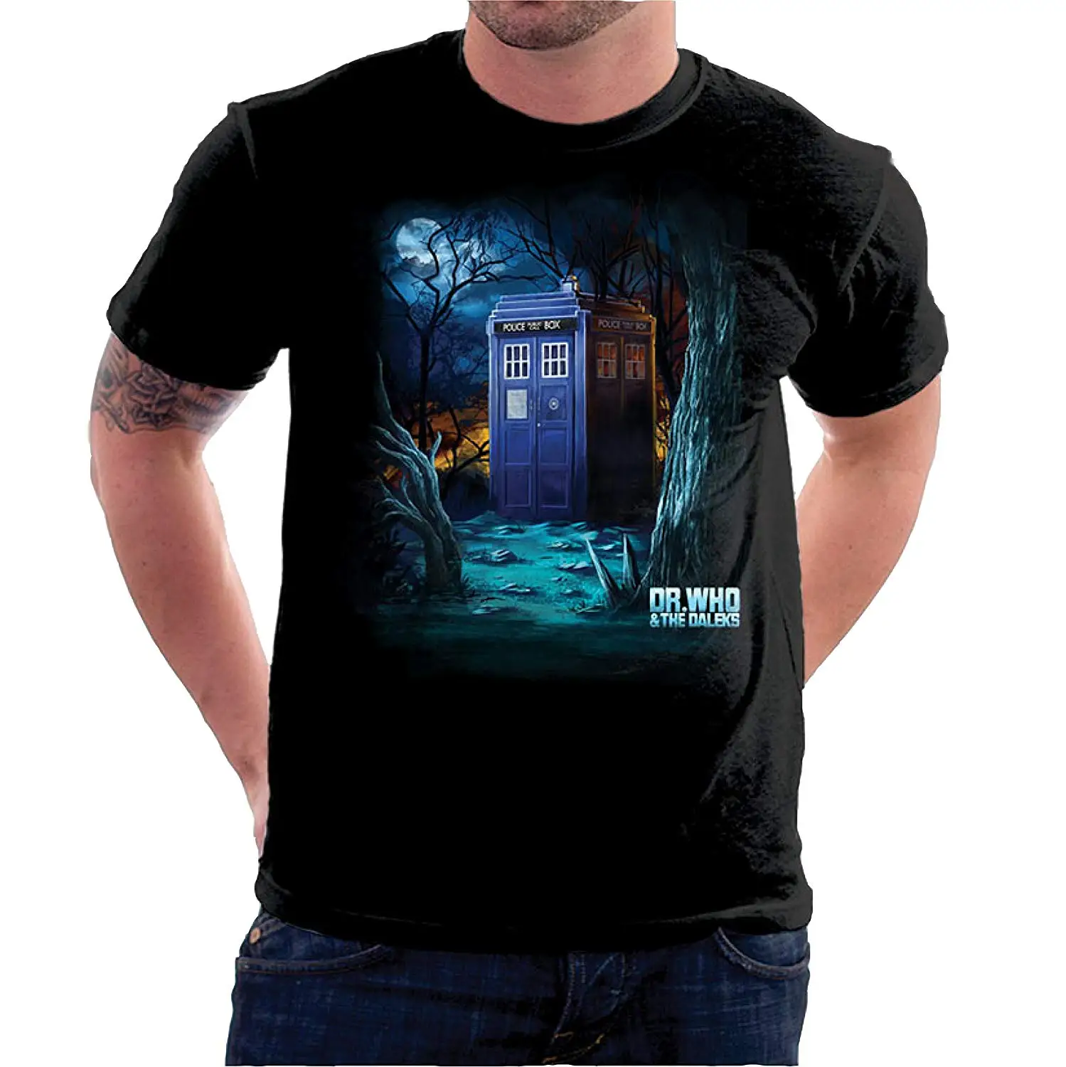 

Dr. Who The Daleks Men's T-Shirt with Print Tardis In The Woods Print T Shirt Mens Short Sleeve Hot Top Tee Plus Size