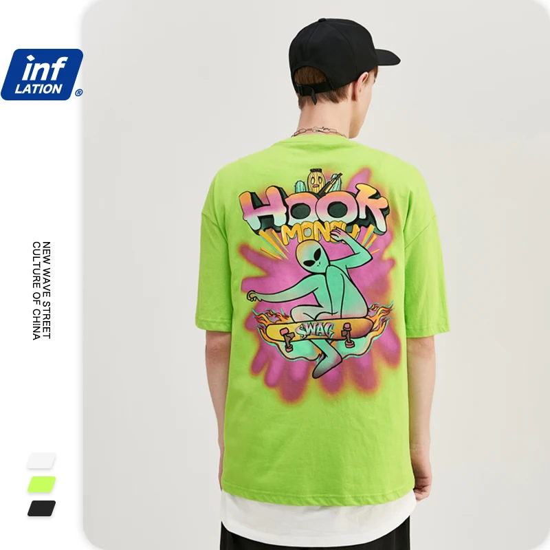 Мужская хлопковая футболка INFLATION черно белая с принтом в стиле хип хоп уличная