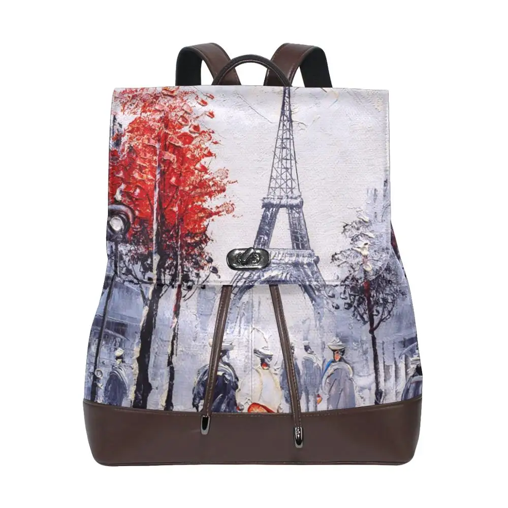 

Fashion Women Backpack luxury Youth Leather Backpacks for Teenage Girls Eiffel tower Female School Shoulder Bags Bagpack mochila