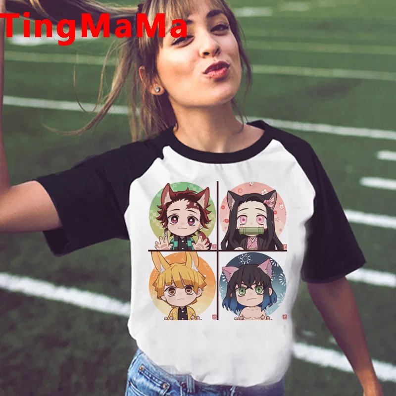 Футболка женская в японском стиле топ с рисунком Демонов и убийц мультяшный