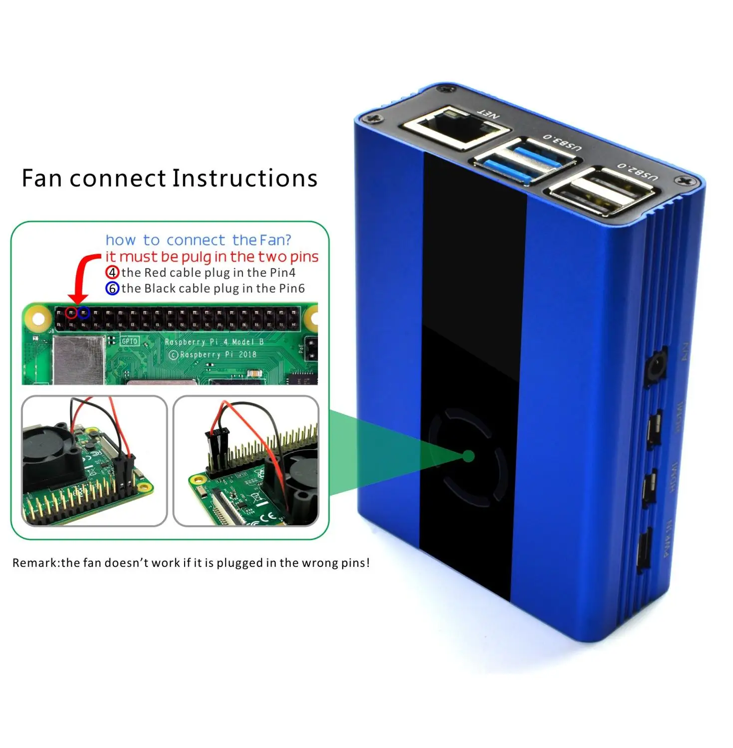 Чехол из алюминиевого сплава с охлаждающим вентилятором для Raspberry Pi 4 Model B |