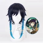 Парик барбатос имитация игры Genshin Impact Project, парик для косплея игровой пудры, с короткими синими градиентными волосами, 35 см, парики для Хэллоуина 1:1