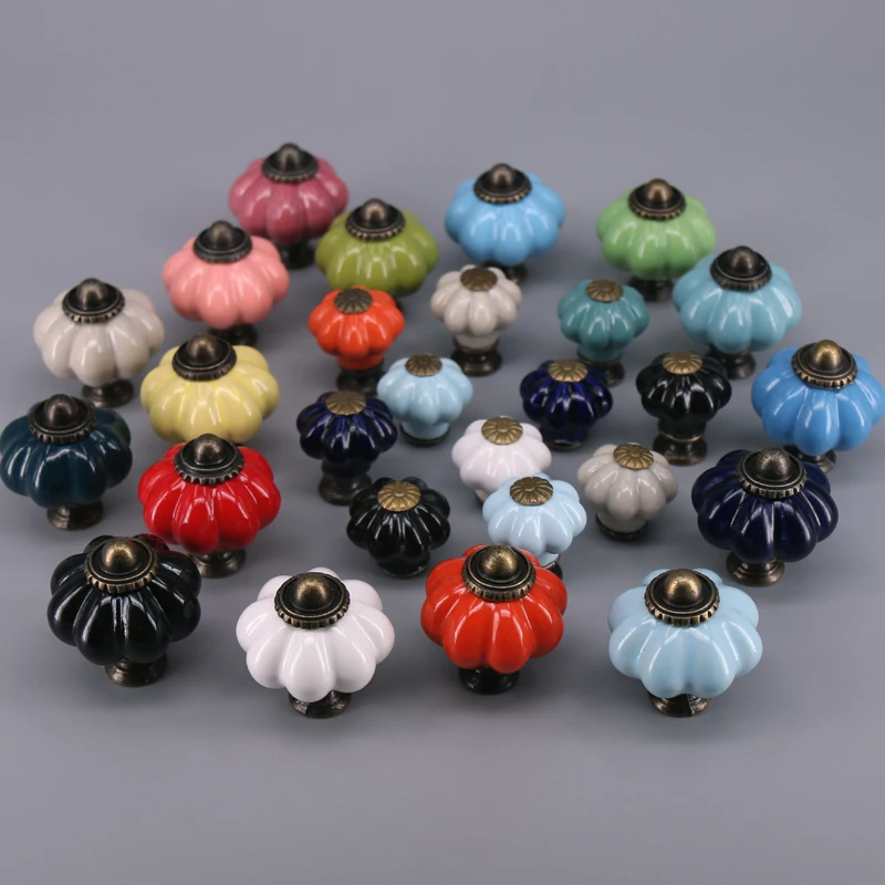 

1PC Colorful Pumpkin Ceramic furniture knobs handles Kids Cute drawer dresser knobs Jewelry box pulls Dia 25mm/33mm
