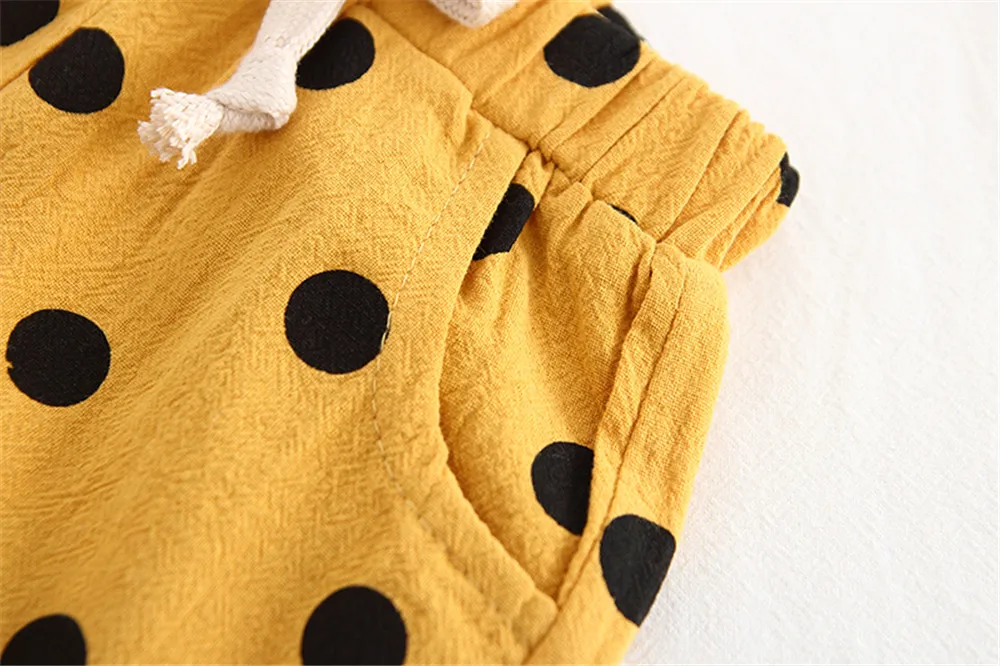 2020 Повседневная футболка для мальчиков и девочек Шортики в горошек летнее платье