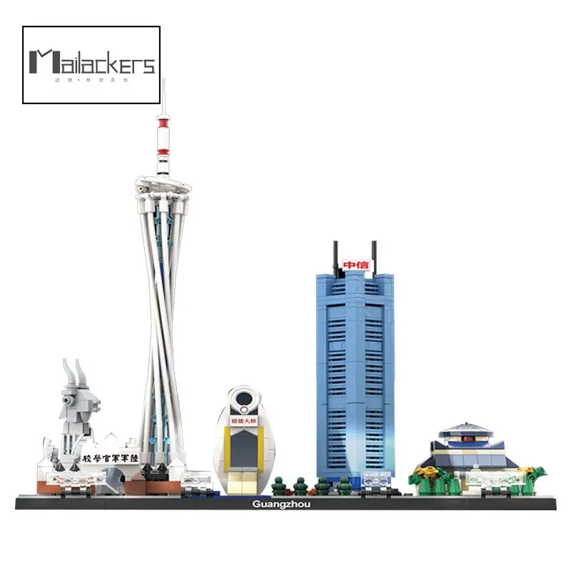 

Здание здания в стиле городской архитектуры Mailackers, строительные блоки Guangzhou Landmark Skyline, светодиодные блоки, техническая конструкция, набор мо...