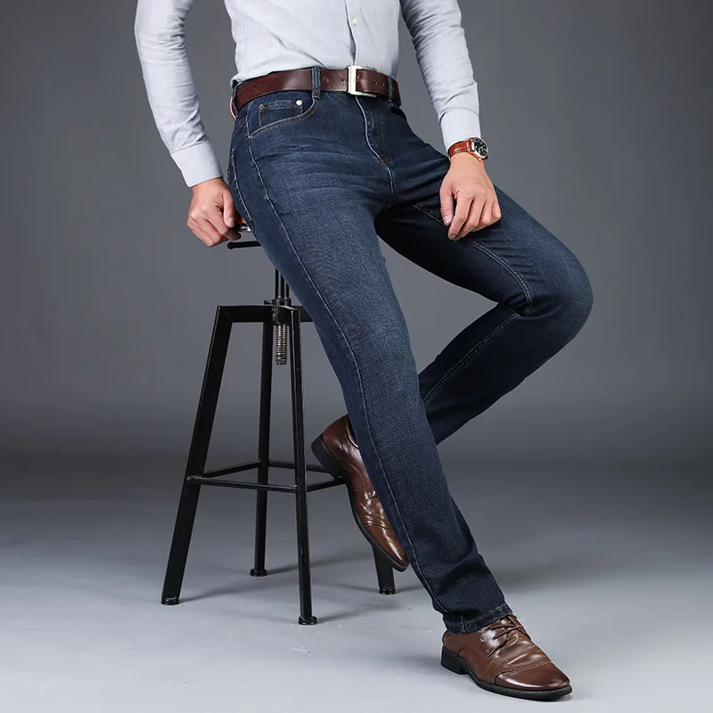 Брендовые мужские джинсы прямые Эластичные штаны деловые casual для Для мужчин