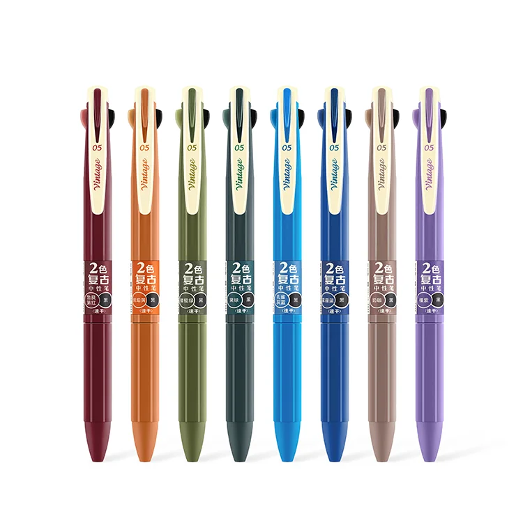 

Retractable 2 Colors Colored Gel Pens Quick Dry Ink 0.5mm Black and Vintage Ink Pen for Planner Drawing School Office Stationery