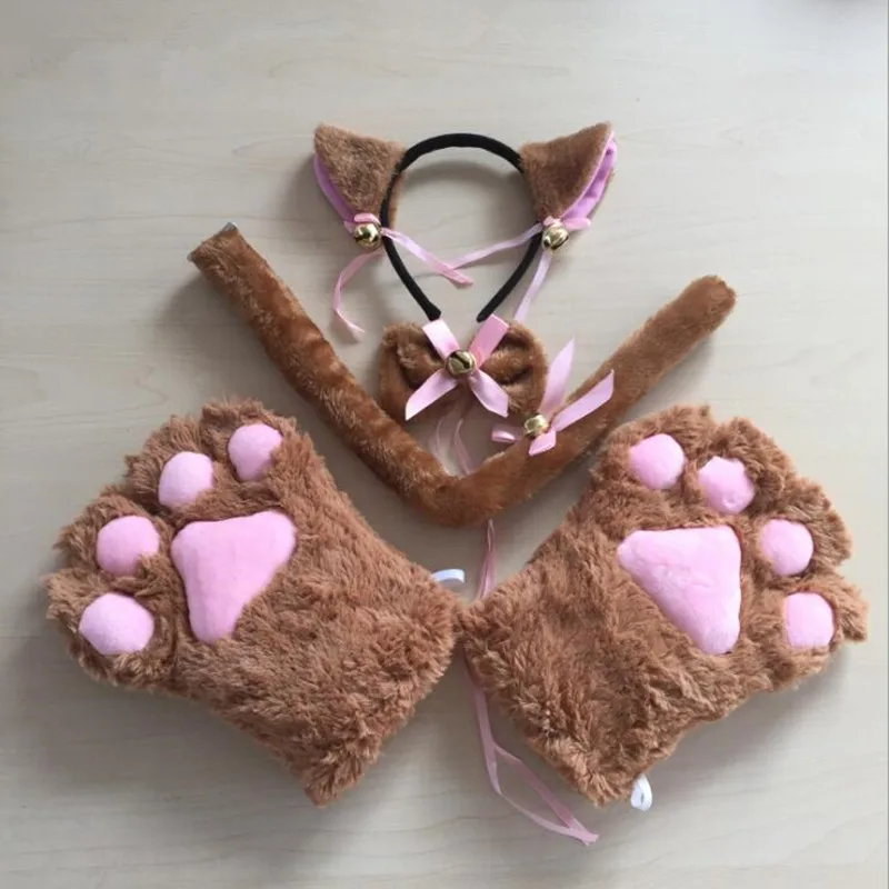 Милый плюшевый колокольчик с котом и лисицей повязка на голову бант хвост лапы