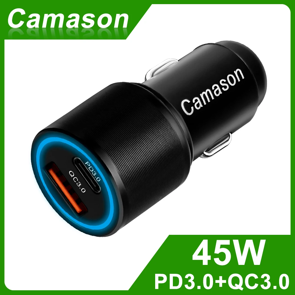 

Camason Car Quick Charger USB Type C 45W Charge For iphone Xiaomi Huawei phone PD QC 3.0 24V/12V Fast Charging Adapter products