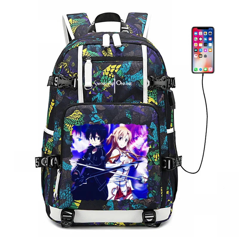 Рюкзак женский Сан-меч с USB-портом и змеиным принтом | Багаж сумки