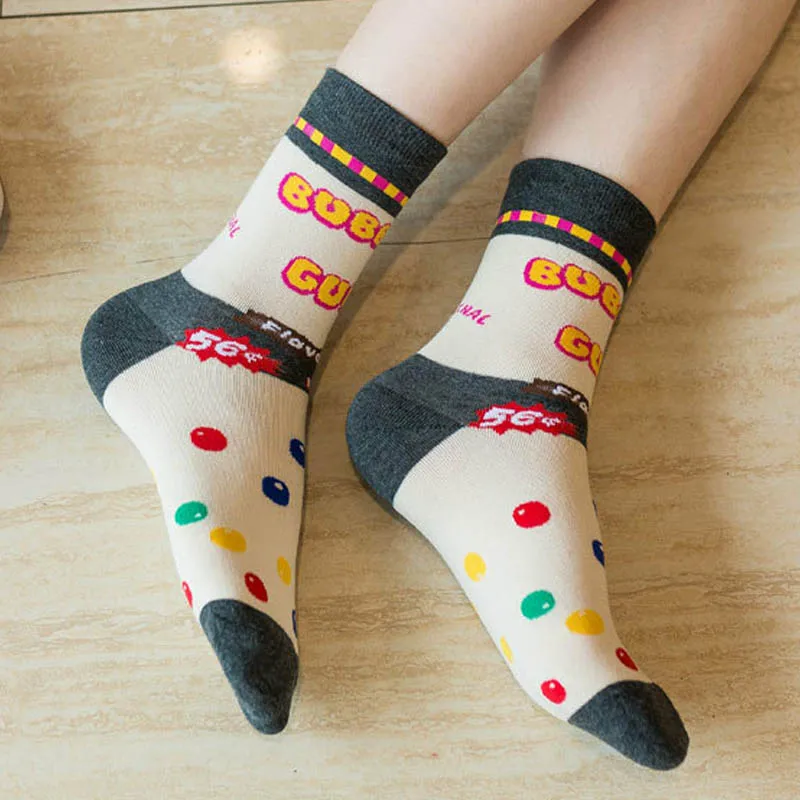 

Cartoon Food Pattern Mid Tube Socks Colorful Socks for Women European Style Breathable Cotton Funny Elastic Sock