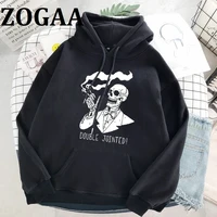 zogaa 2021 new hoodie punk style skull smoking pattern cotton long sleeved top with pockets fashion personality streetwear