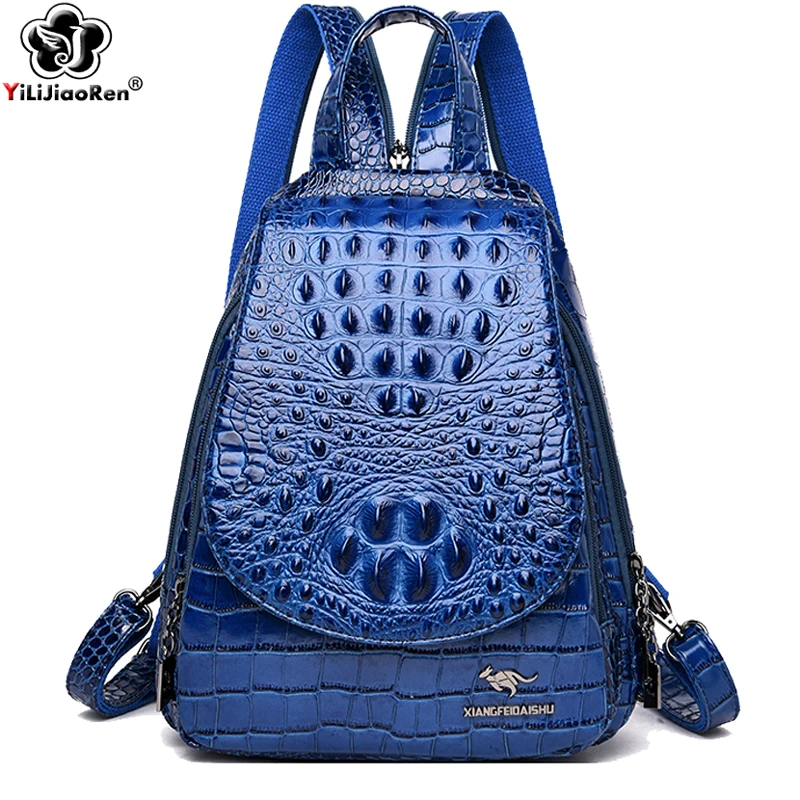 

Luxury Crocodile Pattern Backpacks For Ladies Leather Backpack Women Shoulder Bag Large Capacity School Bags For Teenage Girl