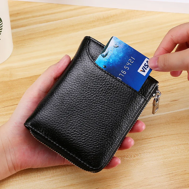 

Мужской кошелек из 100% натуральной кожи, кошелек с RFID-блокировкой для визиток и кредитных карт, держатель для удостоверения личности, кошеле...