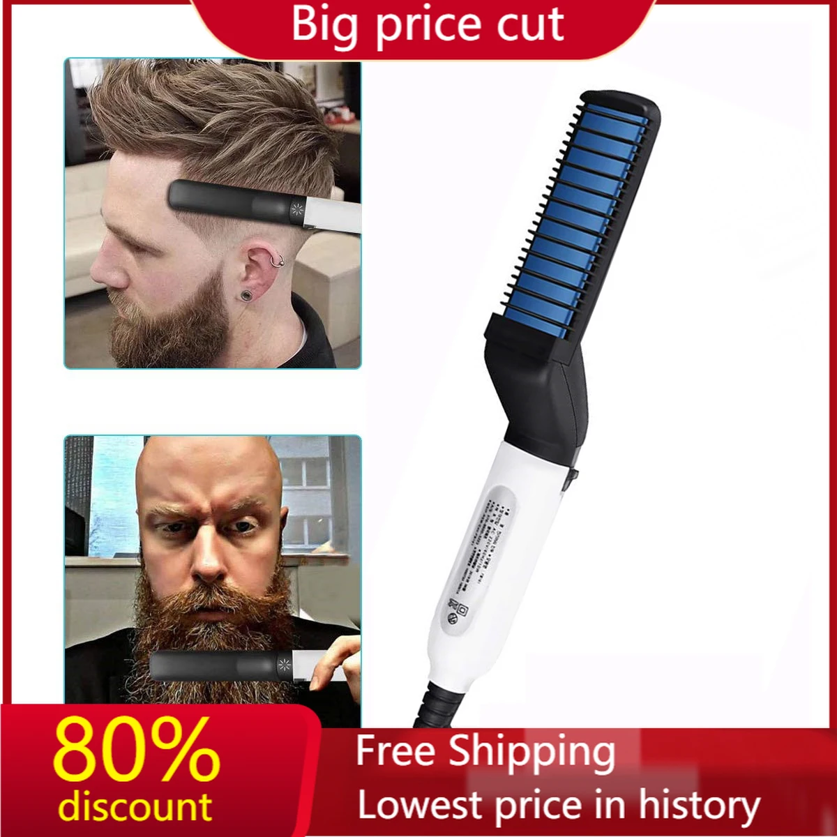 

Multifunctional Hair Comb Brush Quick Beard Straightener Men's Hair Straightening Flat Iron Heated Hair Comb Show Cap Styler