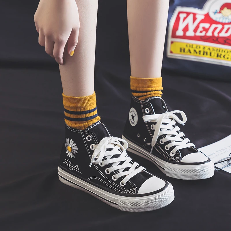 Кеды женские холщовые высокие кроссовки на шнуровке модная повседневная обувь