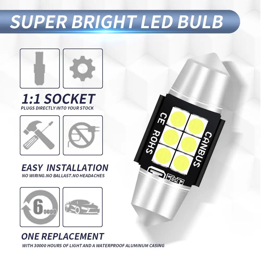 2Pcs Car Small Light Double Tip 6smd-3030 Aluminum Brake Turn Signal Lamp Bulbs Indoor Reading | Автомобили и мотоциклы