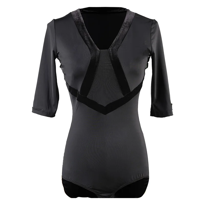 

Sexy Latin Bodysuit Black Short Sleeve Costumes Latin Tops Shirts Cha Cha Rumba Samba Tango Latin Dance Competition Dress DQS267