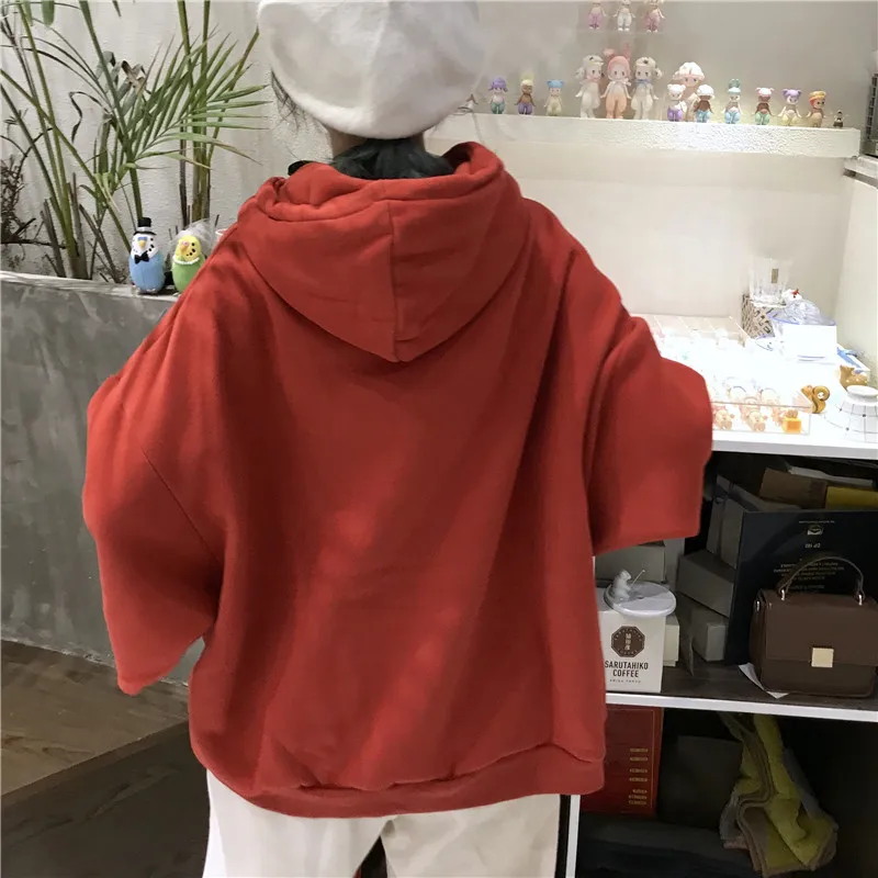 

Hoodies Women Plus Velvet Thicker Letter Printed Korean Style All-match Simple Student Loose Hooded Harajuku Chic Casual Womens
