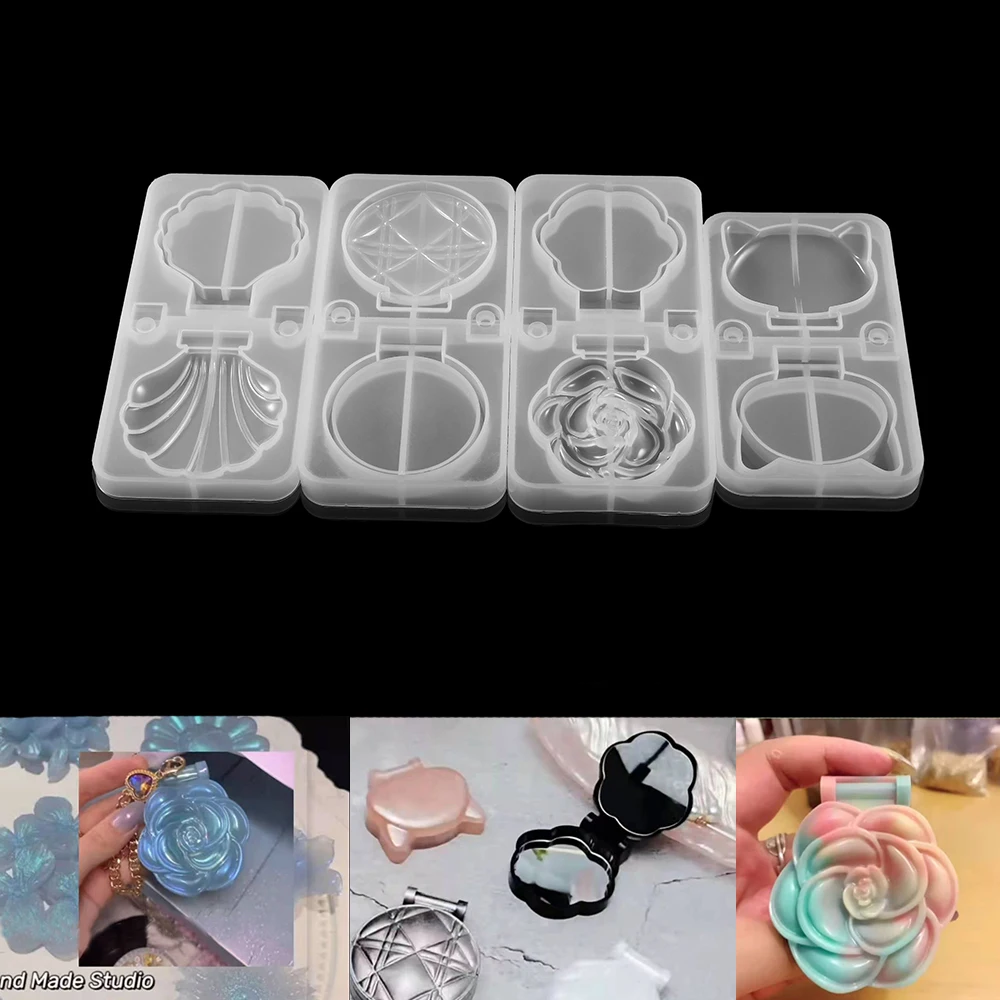 

Crystal Makeup Mirror Shell Cat Diamond Rose Makeup Folding Silicone UV Epoxy Resin Molds for DIY Jewelry Silicone Supplie