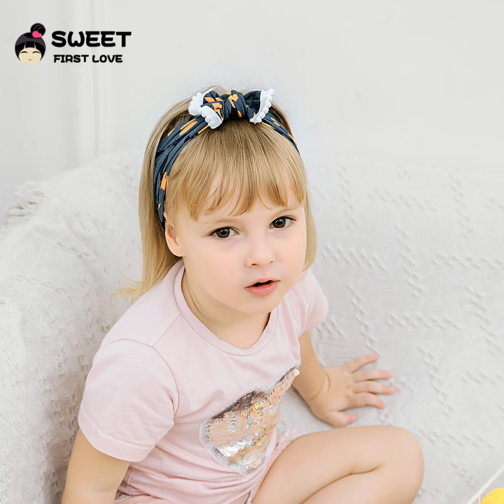 

Nylon Headbands Edging Ball Nylon Customized Bow Head wrap Girls Soft Hair Accessories Print Cute Headwear Stretch Hair Turban