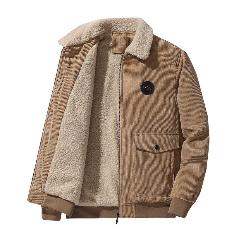 

Men Autumn Outwear Military Casual Jacket Men 2022 Winter New Fleece Warm Thick Jackets Men Fashion Fur Collar Corduroy Coat