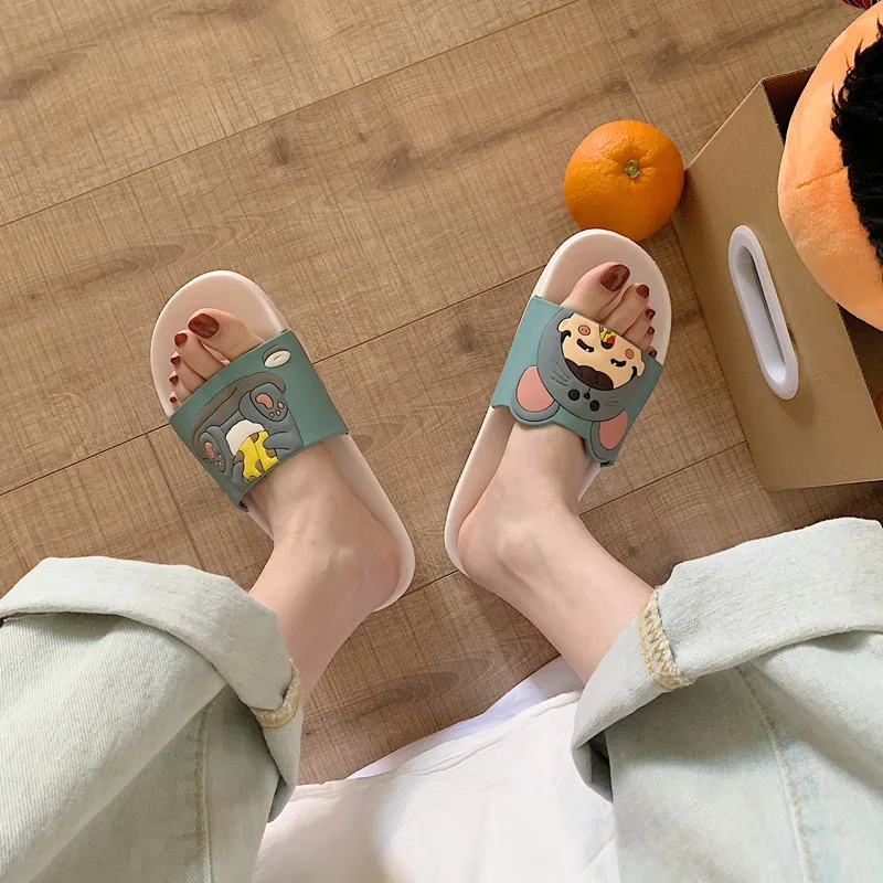 Домашняя обувь в Корейском стиле с милым рисунком Нескользящие шлепанцы для