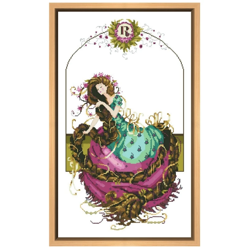 

Long Hair Princess cross stitch kits fairy lady aida fabric 18ct 14ct 11ct counted white cotton thread embroidery kits DIY craft
