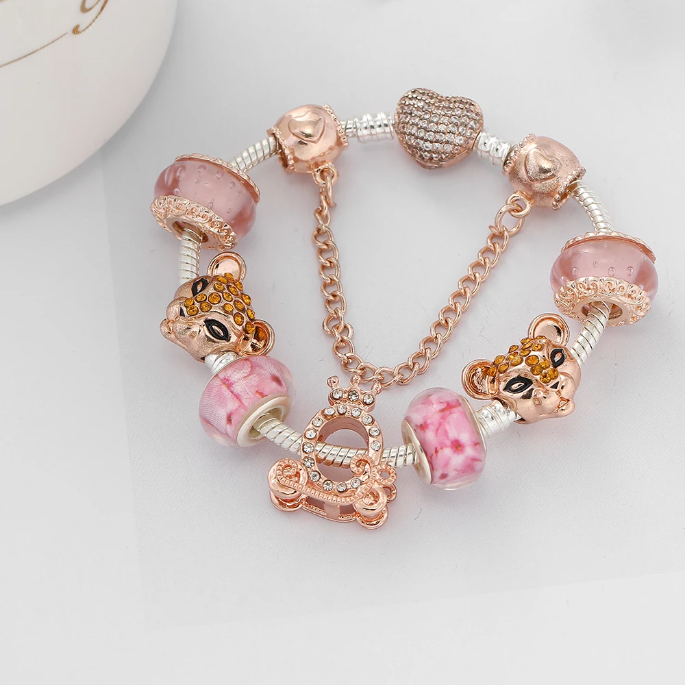 Женский браслет из бисера Buipoey розовое золото сердце принцесса карета Корона