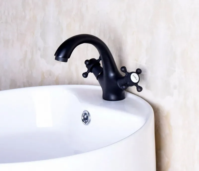 Латунный смеситель с одним отверстием и двумя ручками черный цвет масляным