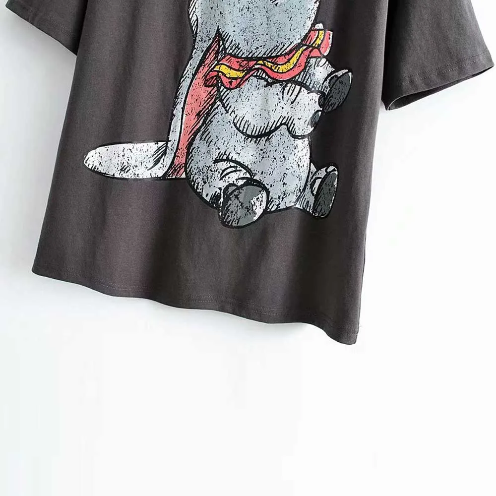 

Disney Cute Dumbo Elephant Cartoon Acrobatics Print Chic Fashion Women T-Shirt O-Neck Pullover Short Sleeve Casual Loose Tee Top