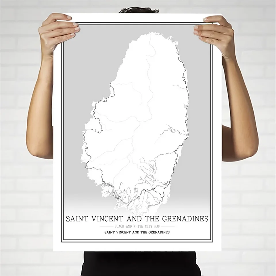 Абстрактная Картина на холсте Сент-Винсент и Гренадины черно-белая Настенная