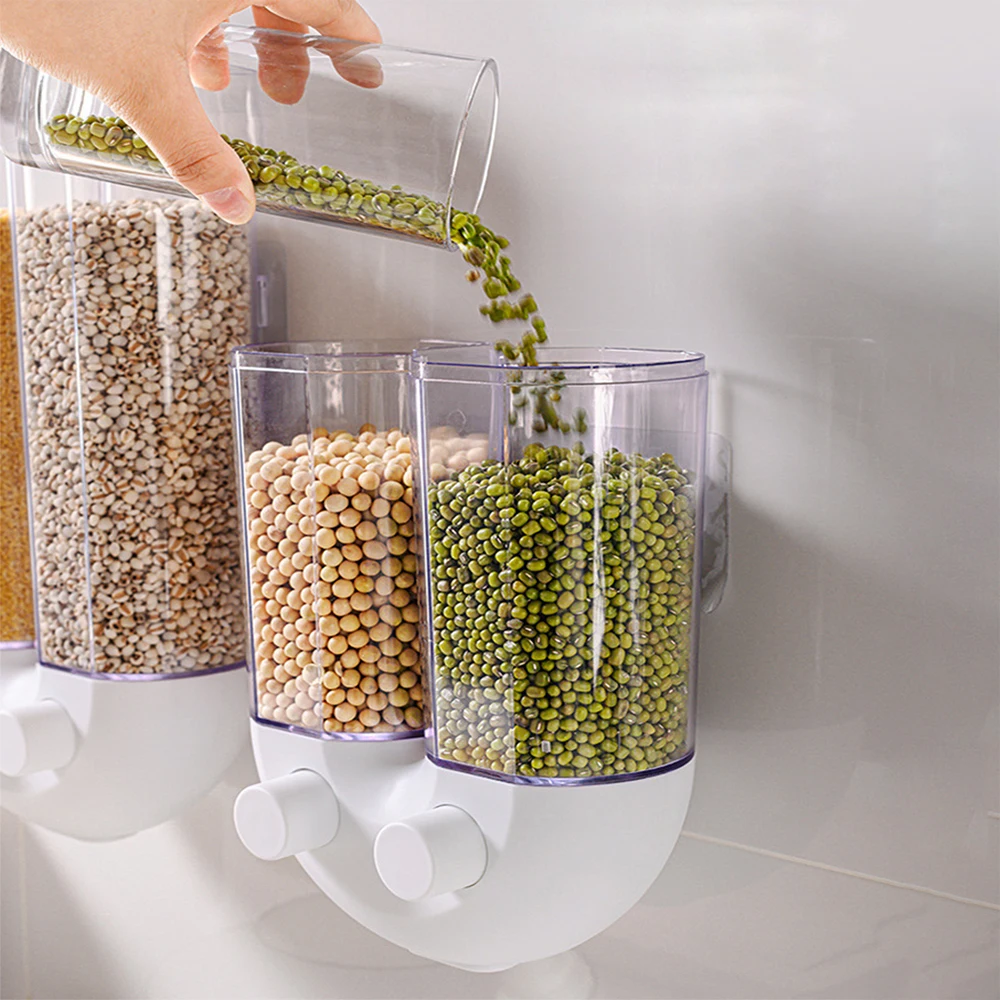 

Cereals Storage Box Transparent Sealed Grains Food Container Household Kitchen Saving Space Wall Hanging Rice Bean Dispenser