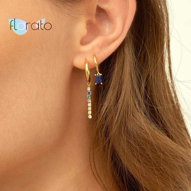 

Exquisite Rainbow Zircon Stud Earrings For Women 925 Sterling Silver Gold Silver Color Pendant Earrings Fashion Jewelry