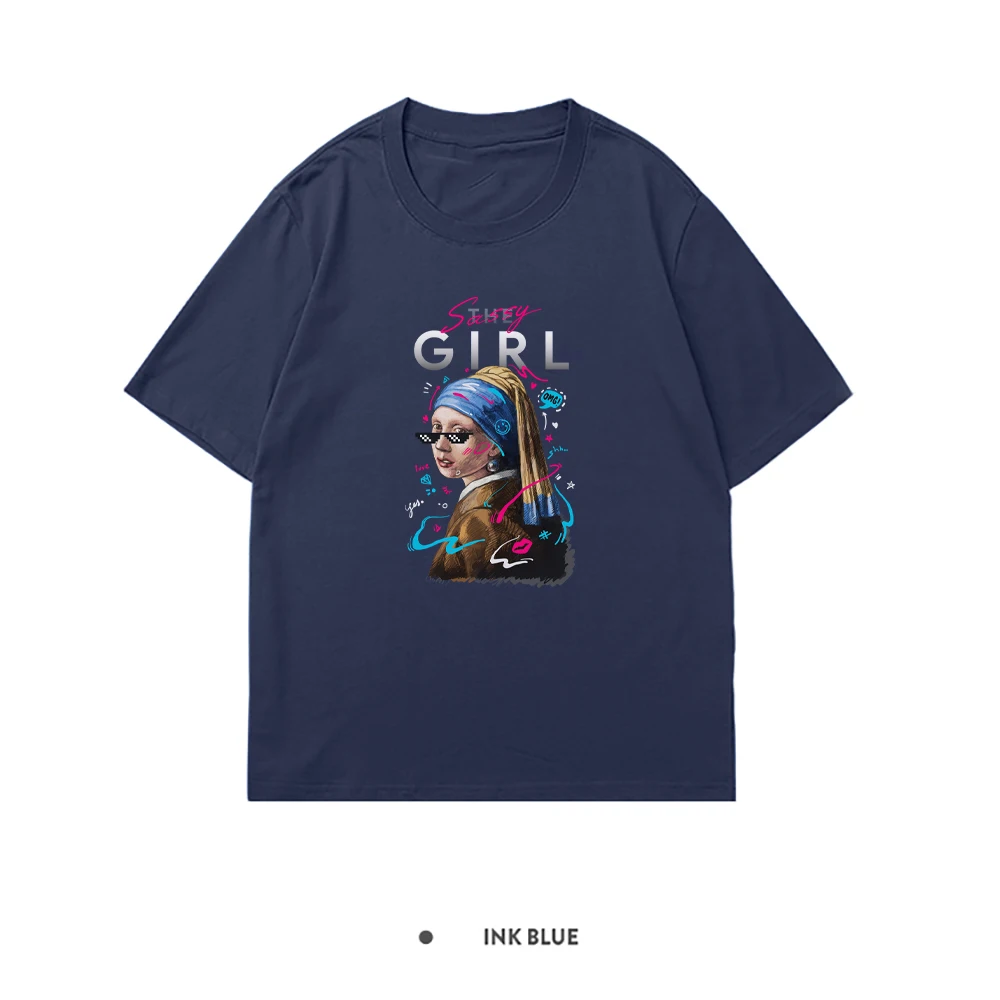 

The Girl Printed T Shirts Woman Short Sleeve T-shirts O Neck Oversized Summer T-shirt Loose Casual Woman T Shirts